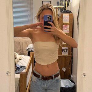 PacSun Women's Cream and Tan Crop-top